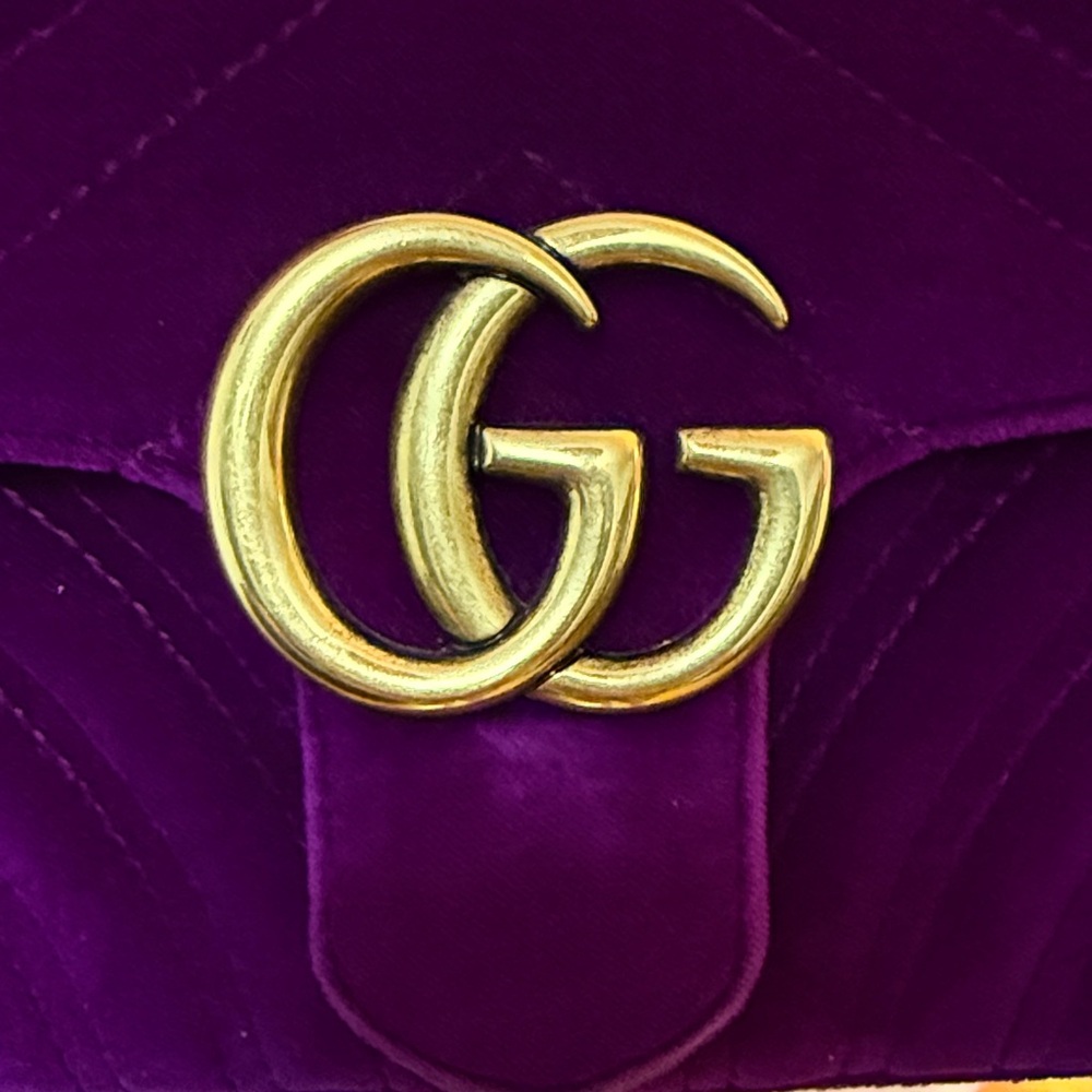 GUCCI Medium Sz Purple-Pinkish Velvet Gold Chain Shoulder/Crossbody Bag - Picture 10 of 16